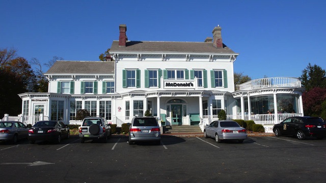 White Colonial Mansion McDonald’s in New Hyde Park, New York, USA